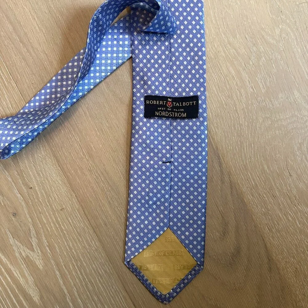 Robert Talbott Geometric Blue White Check Silk Necktie Classic Tie